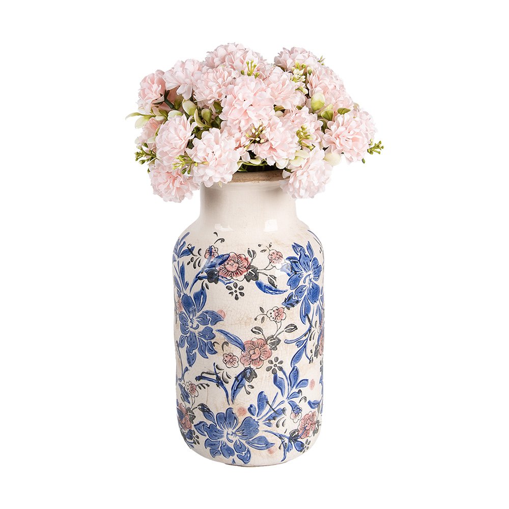 Vaas Ø 14x26 cm Beige Blauw Keramiek Bloemen