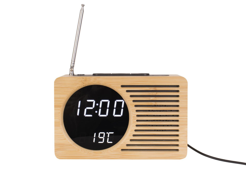 Wekker retro radio bamboe