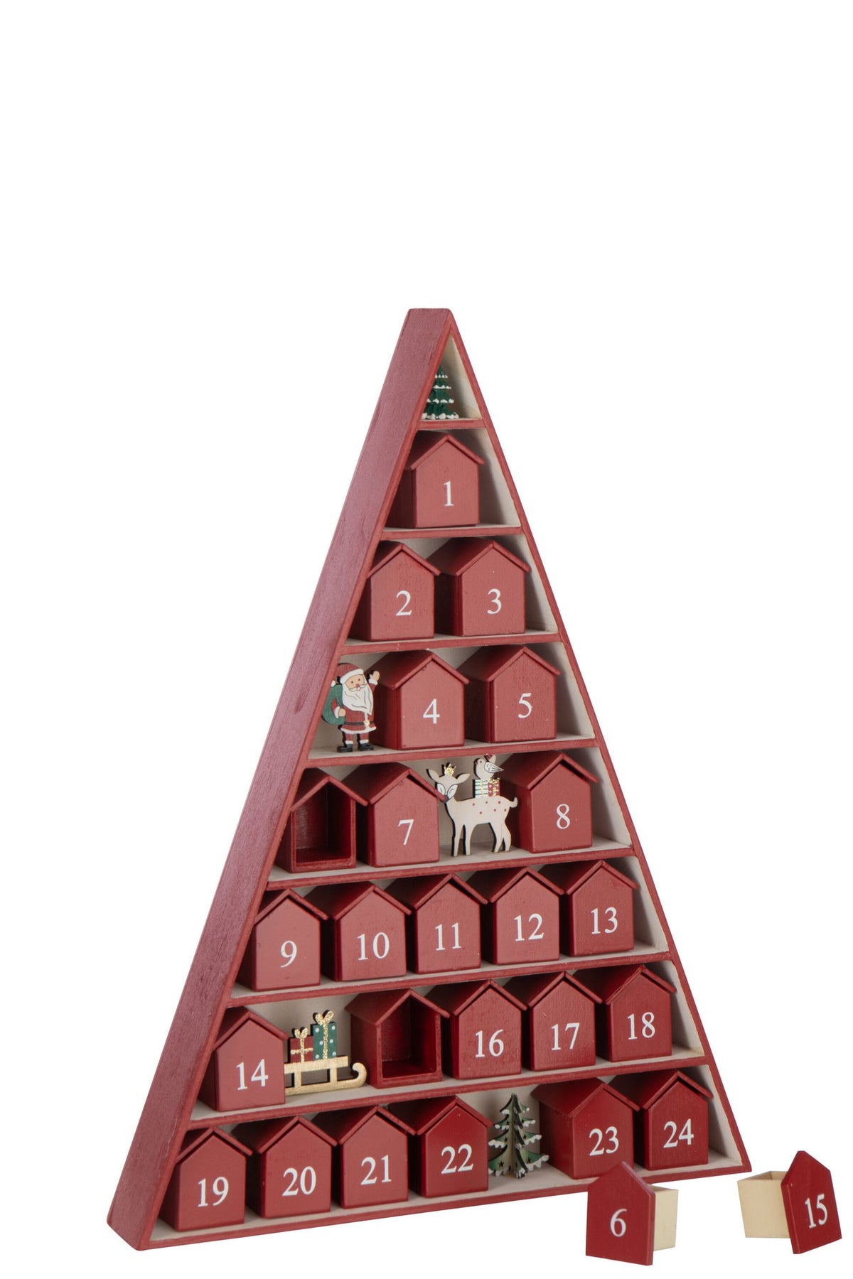 J-Line decoratie Boom Adventskalender - multiplex - rood
