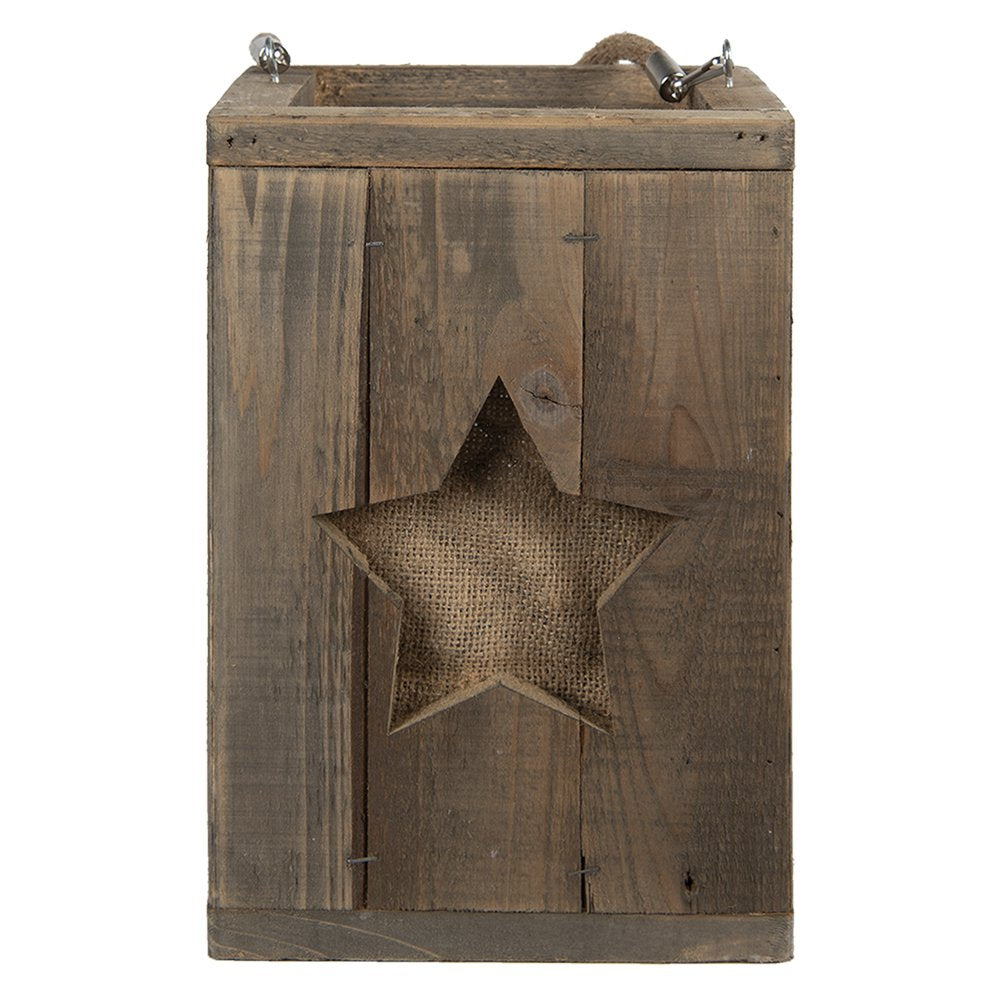 Windlicht 19x19x28 cm Bruin Hout Ster Kaarsenhouder