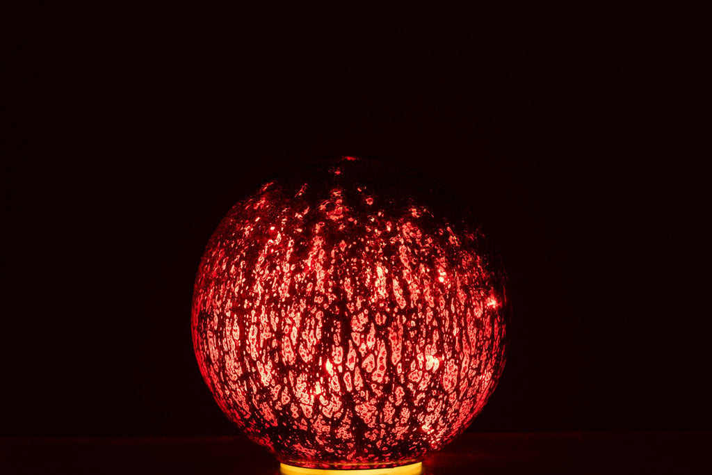 J-Line decoratie Bal Gekraakt - glas - kerstrood - S - LED