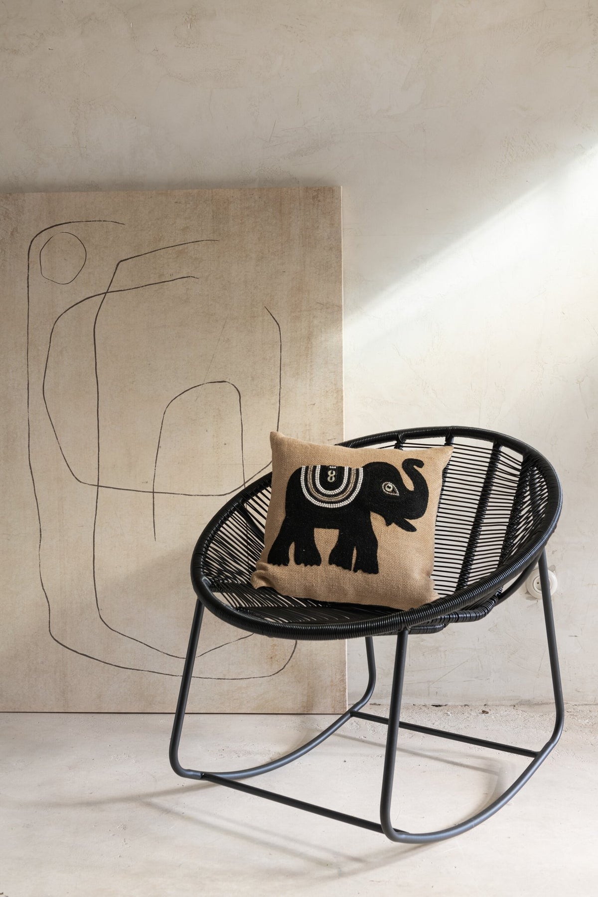 J-Line kussen Olifant - textiel - naturel/zwart - small