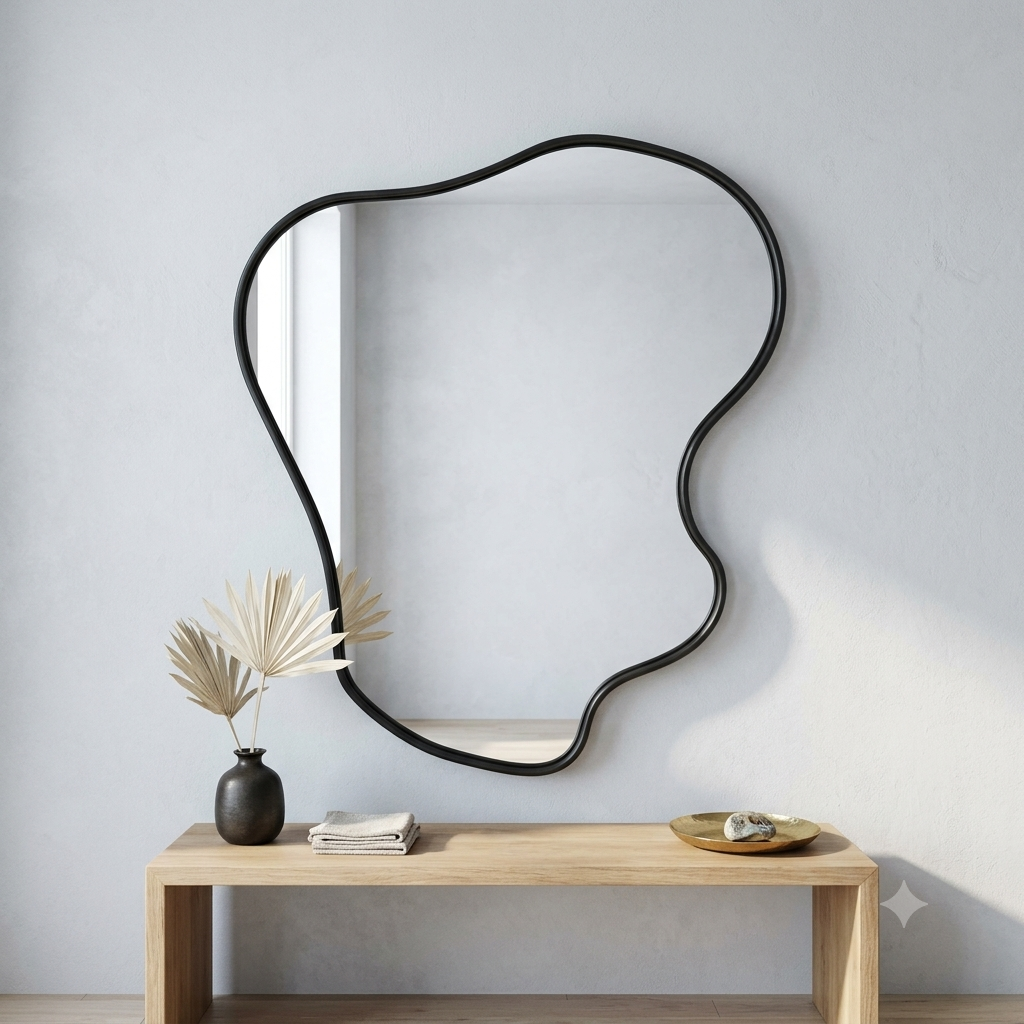 Freeform Wave zwarte wandspiegel – modern decoratief accent