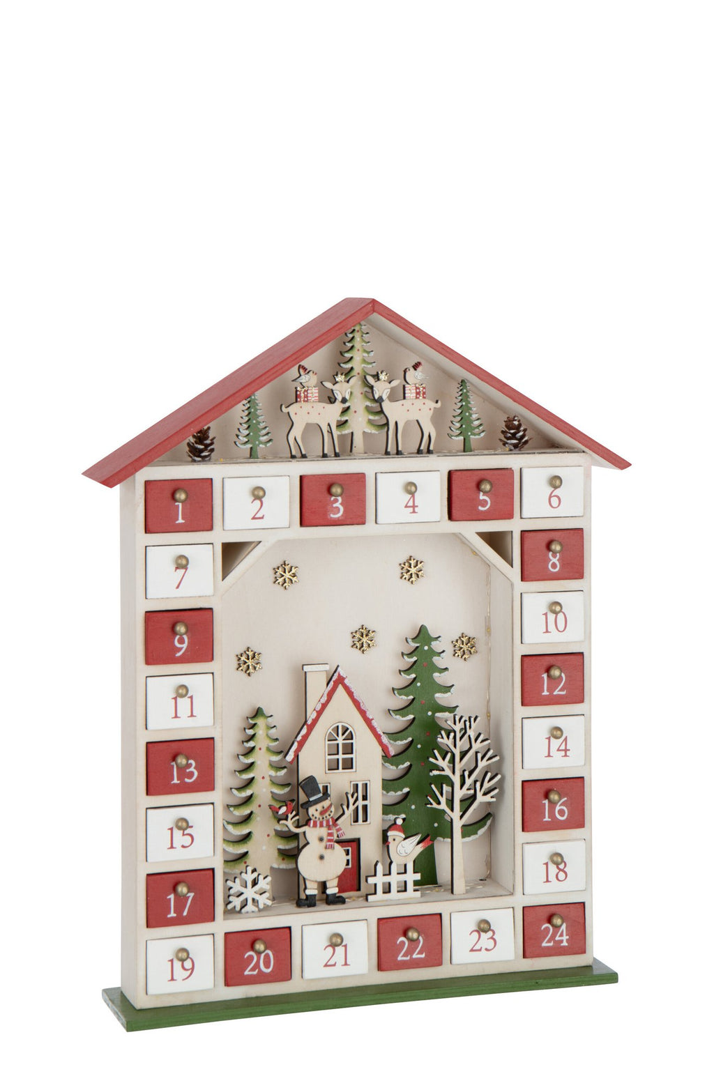 J-Line decoratie Huis Adventskalender- multiplex - rood/wit - LED