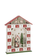 J-Line decoratie Huis Adventskalender- multiplex - rood/wit - LED