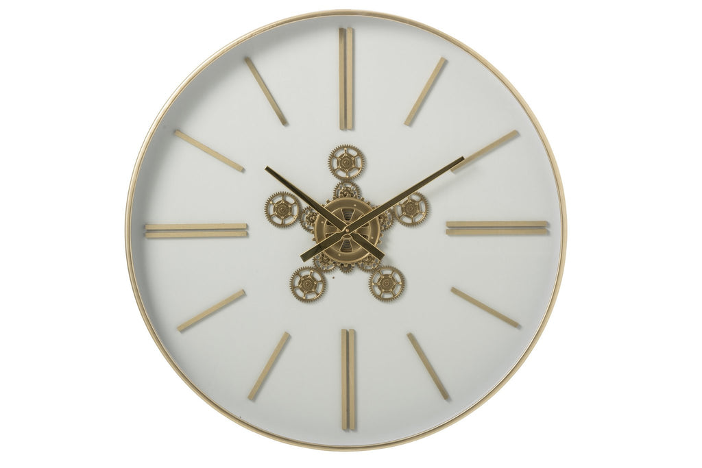 J-Line Wandklok - ijzer - wit/goud - large