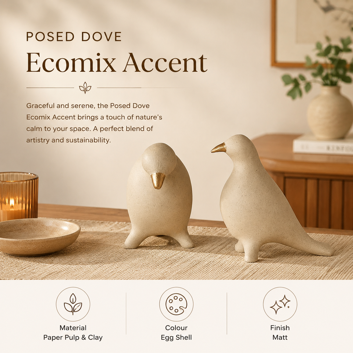 Handgemaakte geposeerde duif Ecomix wit accentsculptuur