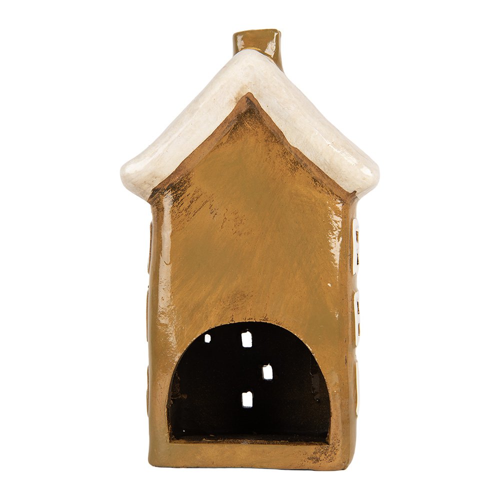 Waxinelichthouder Huis 12x8x19 cm Bruin Keramiek