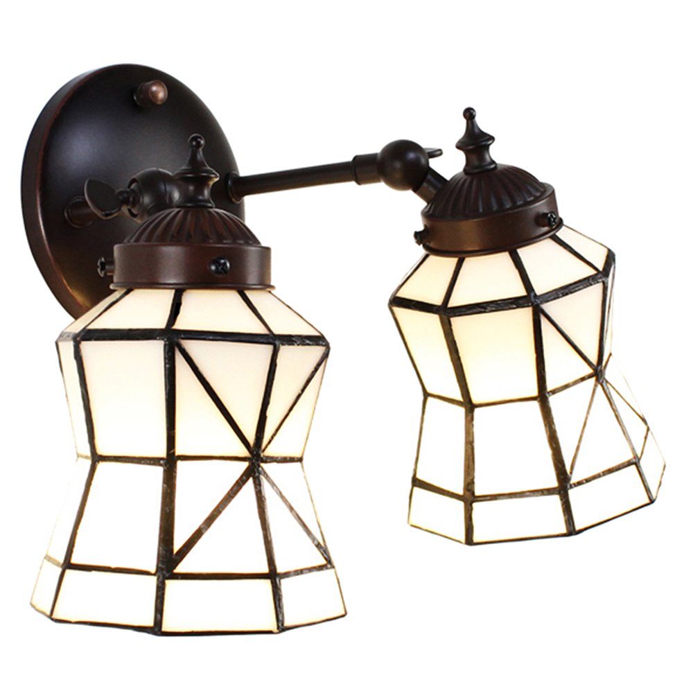 Wandlamp Tiffany 30x23x23 cm Wit Bruin Glas Muurlamp