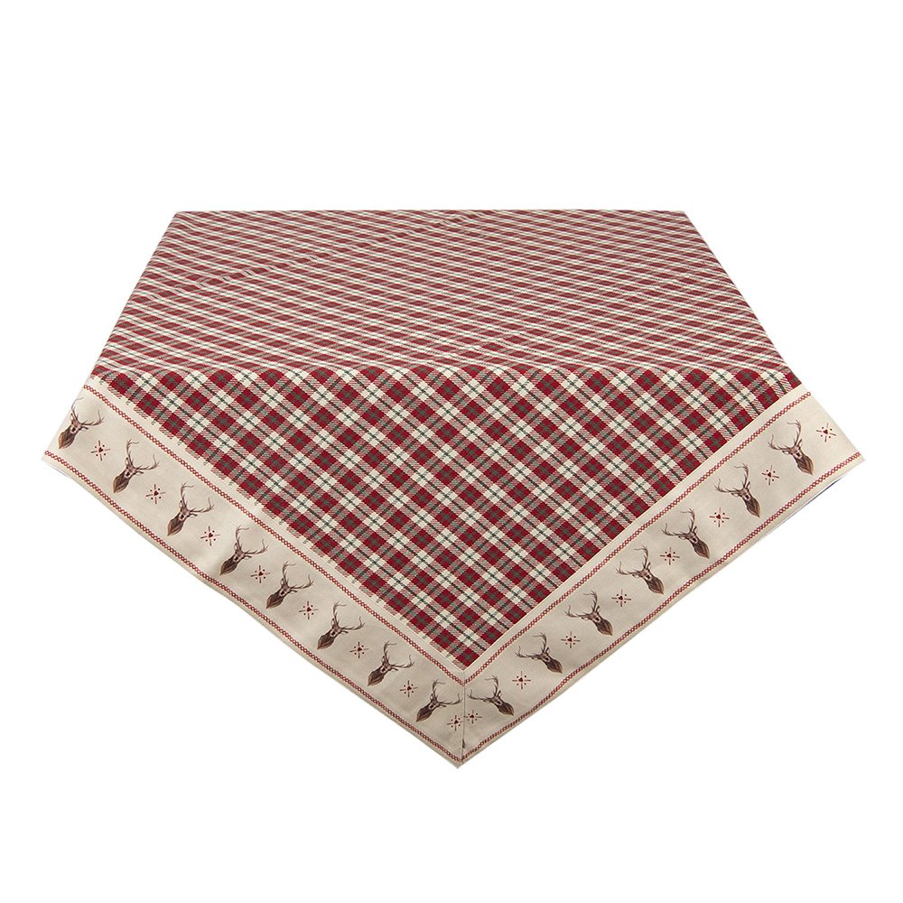 Tafelkleed 100x100 cm Rood Beige Katoen Ruit Hert Tafellaken