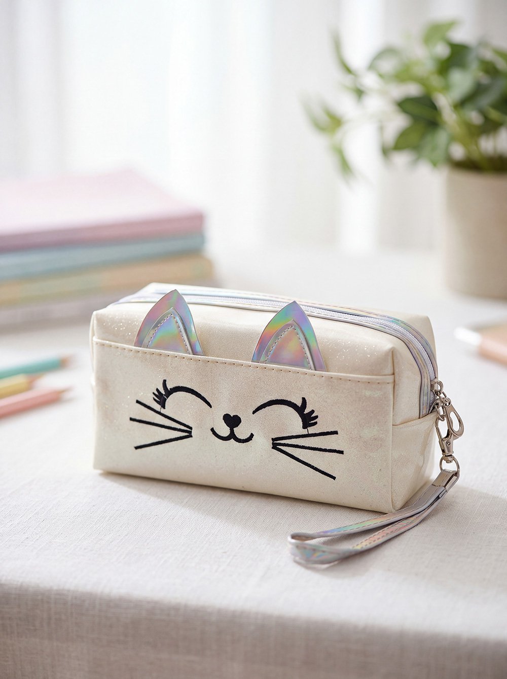 Toilettas Dames Kat 18x10 cm Wit Polyurethaan