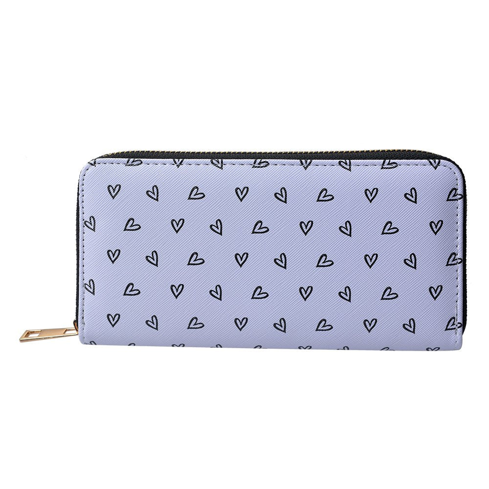 Portemonnee 10x19 cm Wit Zwart Polyester Hartjes