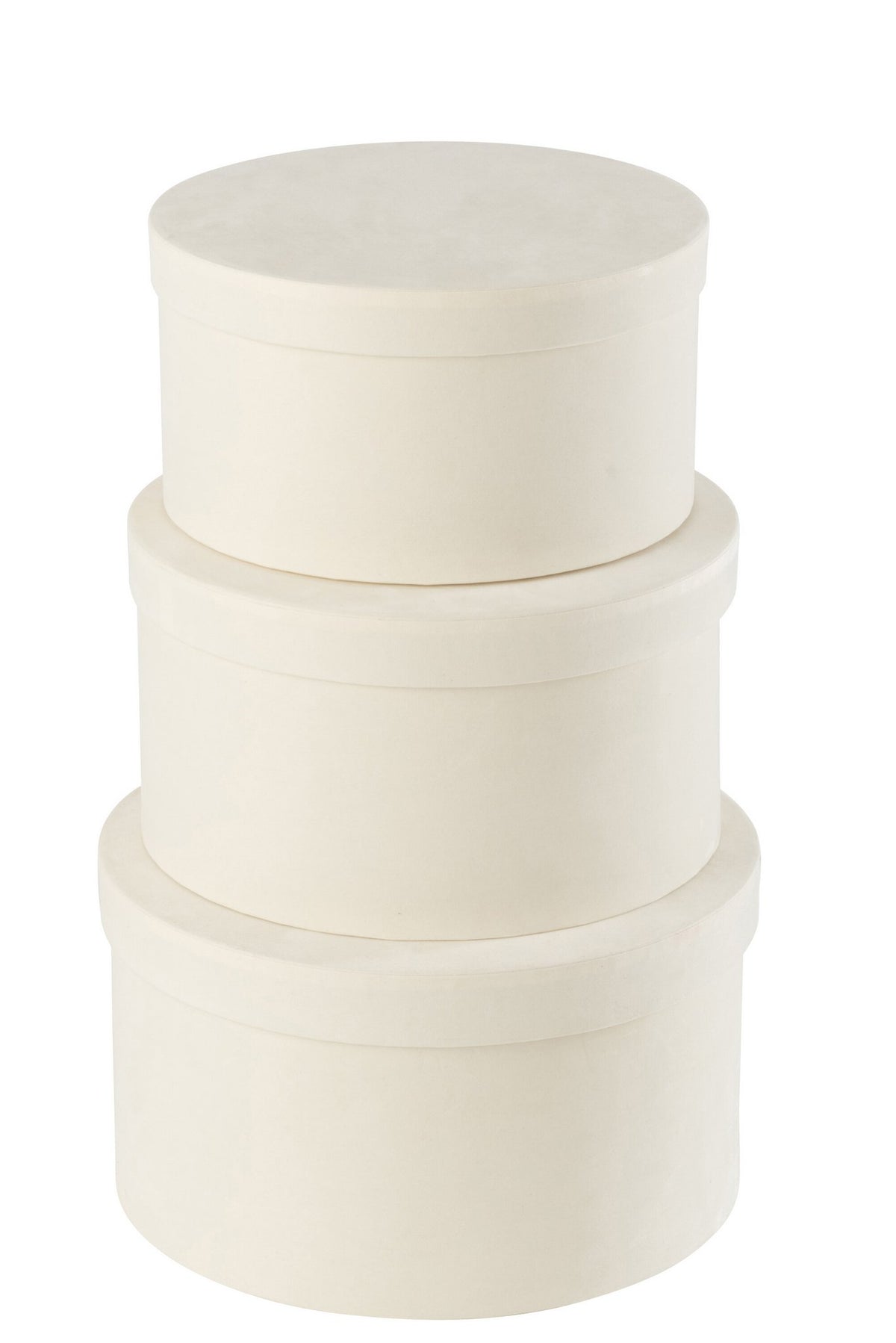 J-Line doos Rond Plat - fluweel/papier - wit - 3 stuks