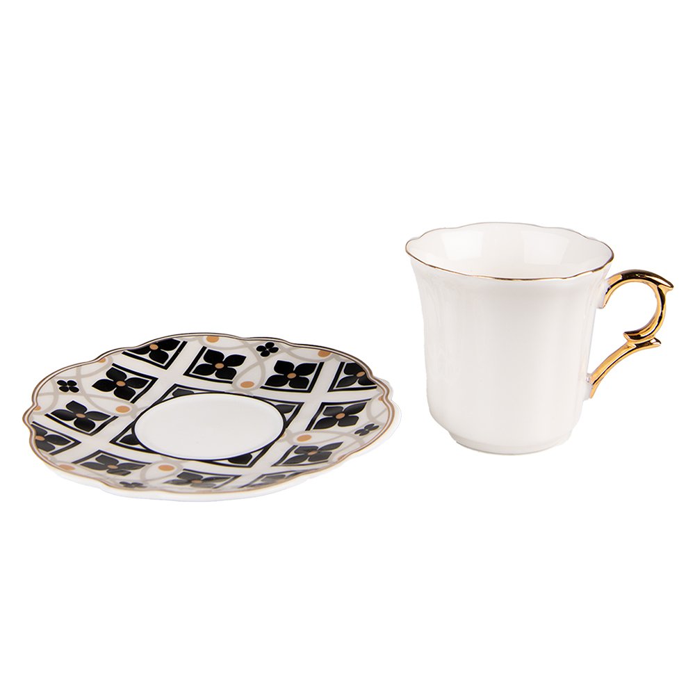 Kop en Schotel 95 ml Wit Zwart Porselein Servies