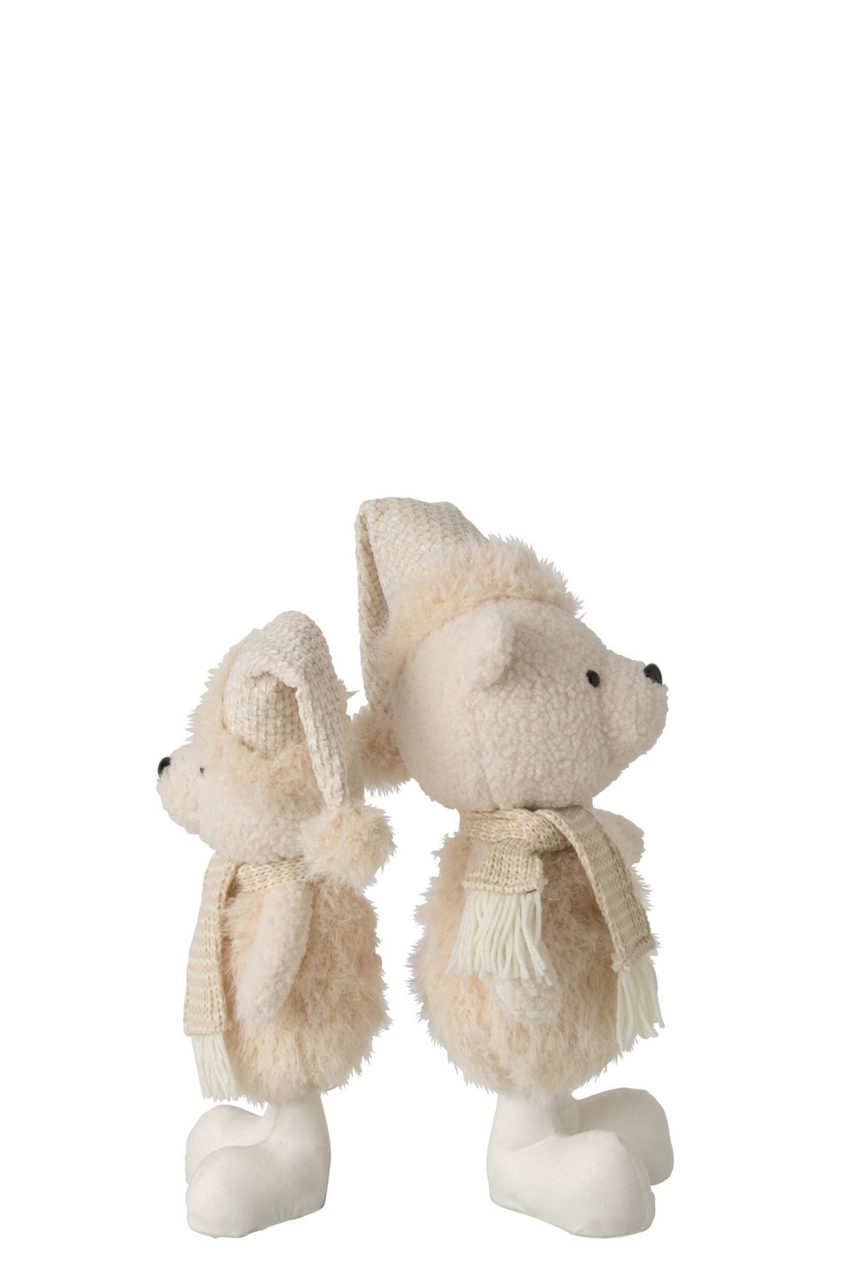 J-Line Beren met hoed en sjaal - polyester - beige - set van 2