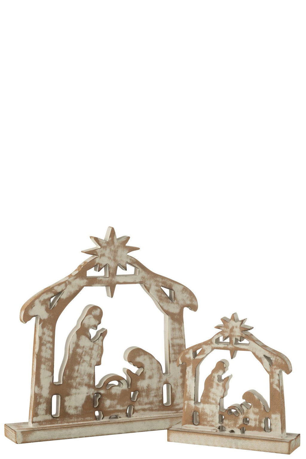 J-Line Kerststal Mango Hout Gebroken Wit/Naturel Large