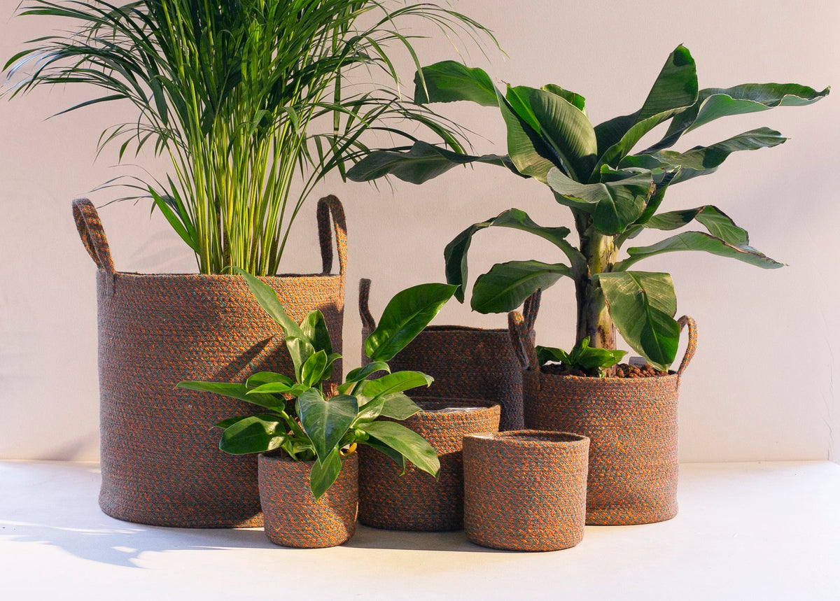 Merula pot jute met handvat oranje/groen