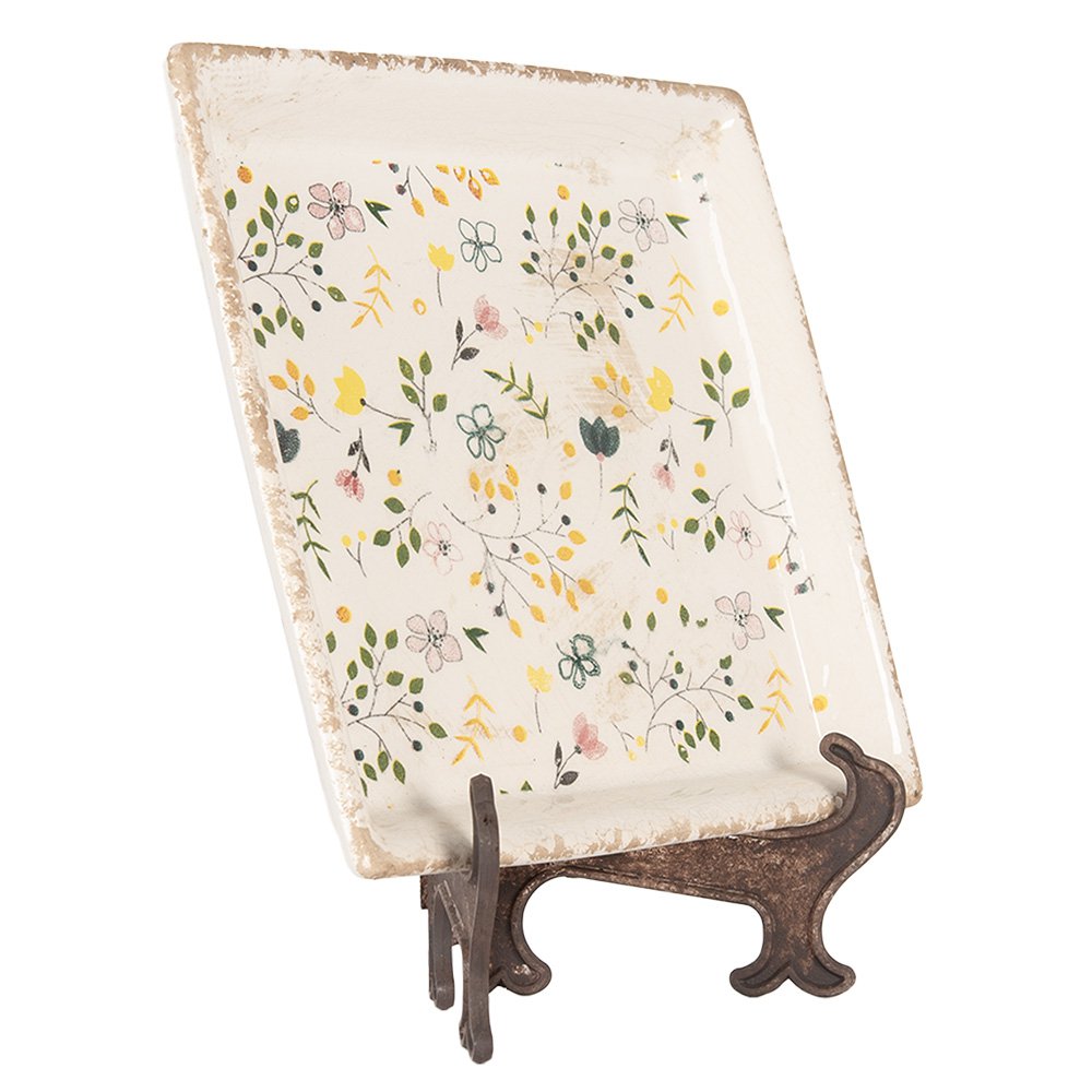 Onderbord 22x22x3 cm Beige Keramiek Bloemen