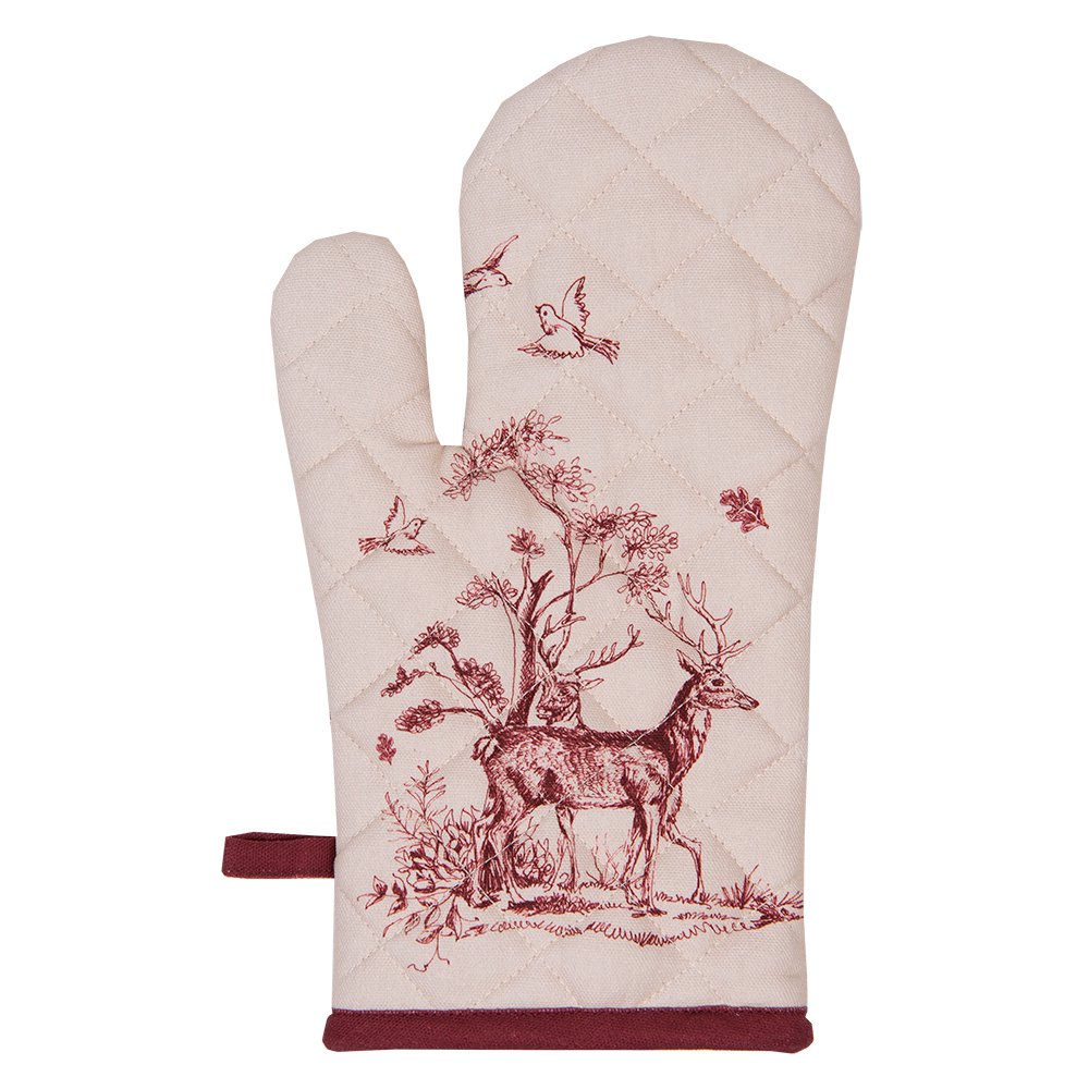 Ovenwant 18x30 cm Wit Roze Katoen Rendier Ovenhandschoen