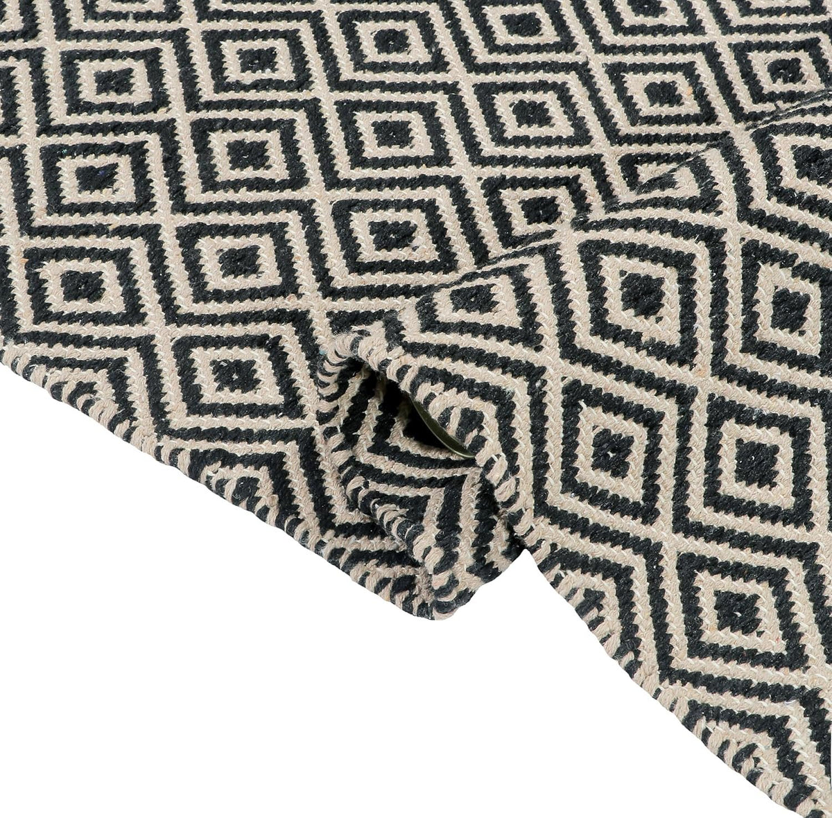 Vloerkleedloper van natuurlijk katoen – Handgeweven diamantontwerp – 60x152 cm (2x5 ft)