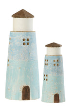 J-Line decoratie Vuurtoren - hout - naturel/lichtblauw - L