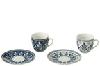 J-Line Doos 6 Kopjes+Schaal Bladeren Keramiek Donkerblauw