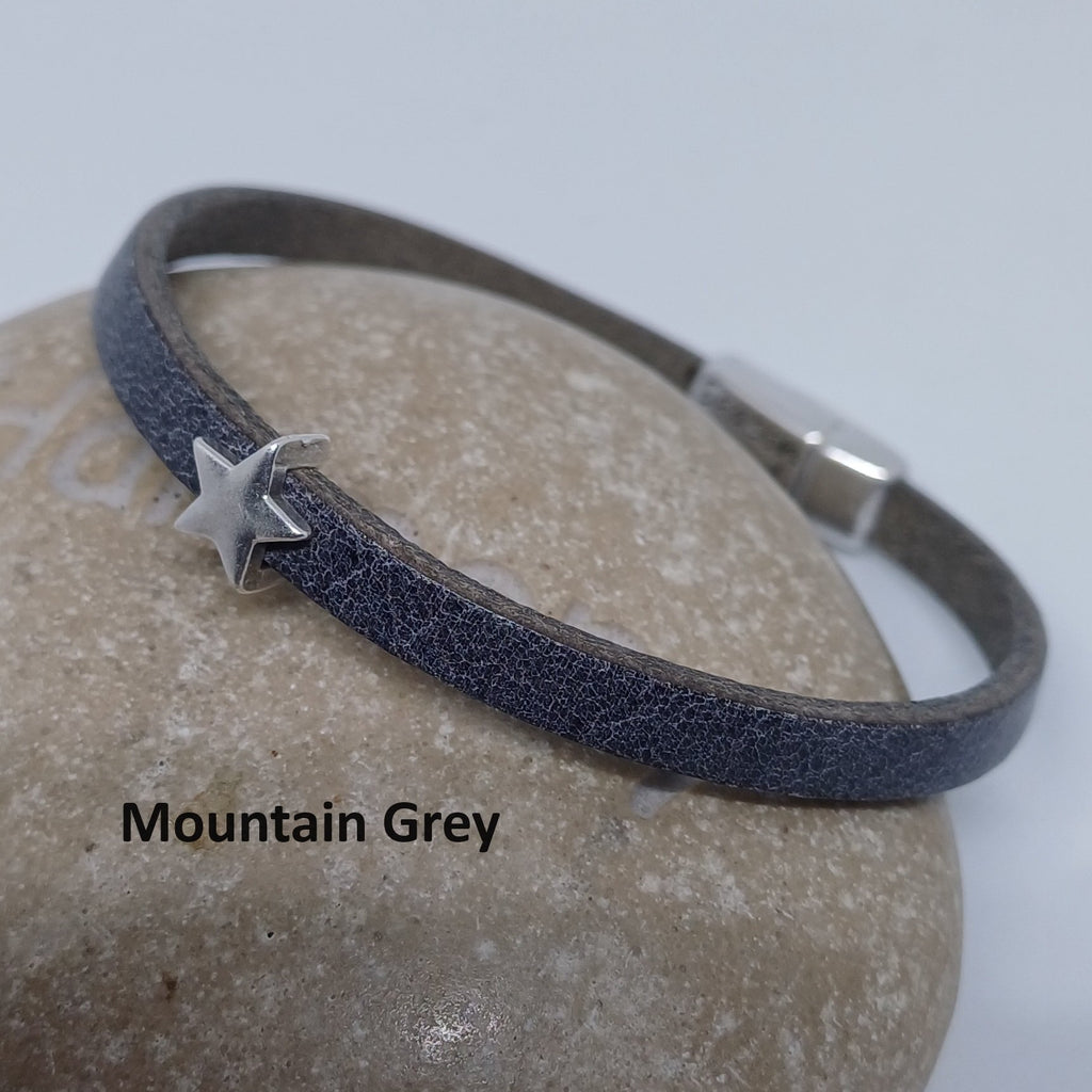 Semplice leren armband tiny star antiek zilver