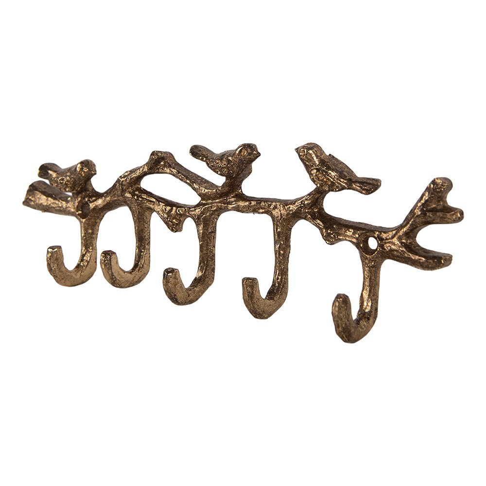 Wandkapstok 5 Haken Vogels 18x2x6 cm Goudkleurig Metaal
