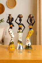 Decoratieve beeldjes van hars – handgemaakte tribale kunst – set van 3 (meerkleurig)