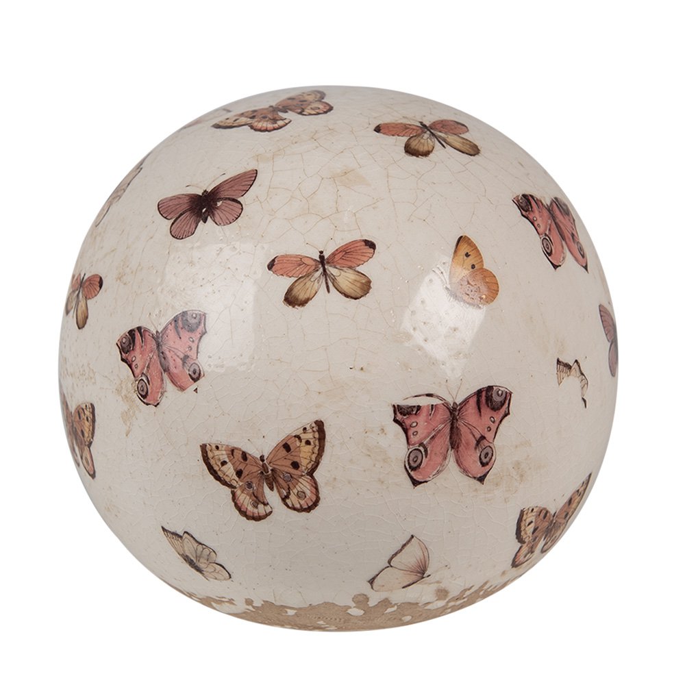 Decoratie Bal Ø 12x12 cm Beige Roze Keramiek Vlinder