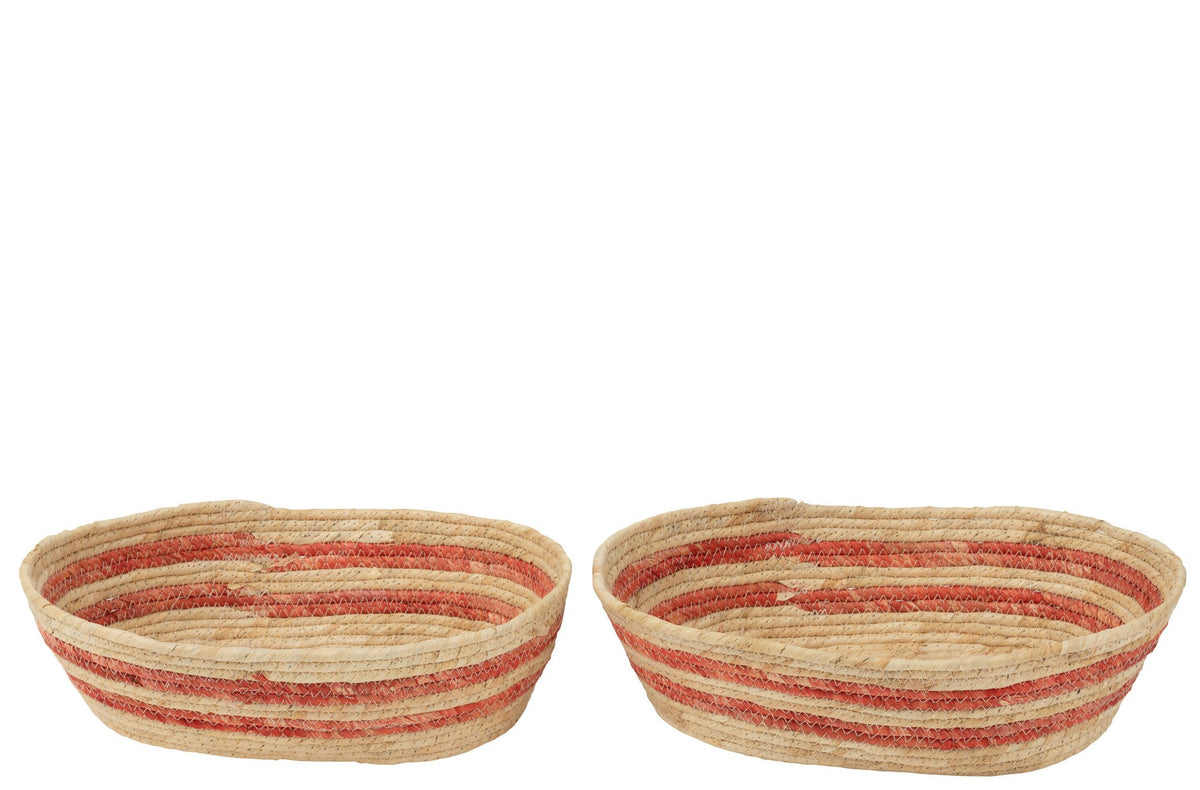 J-Line Set Van 2 Mand Streepjes Maïs Naturel/Rood
