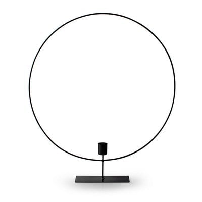 Metalen ring met kaarshouder op voet 'ring' zwart h45 d40 cm
