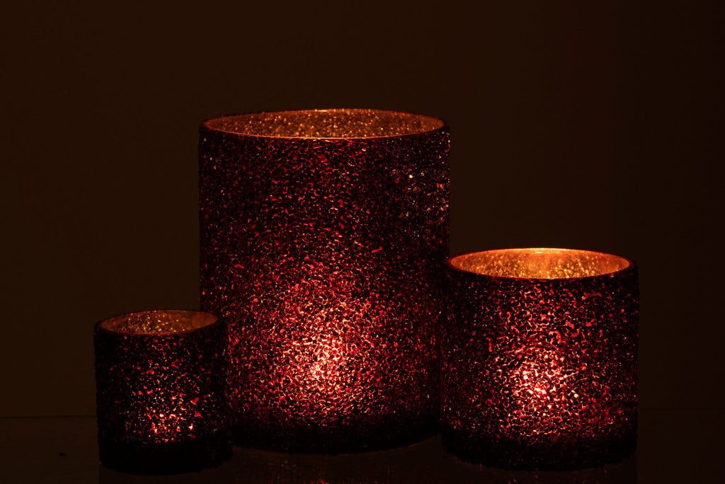 J-Line lantaarn Glitter - glas - bordeaux - groot