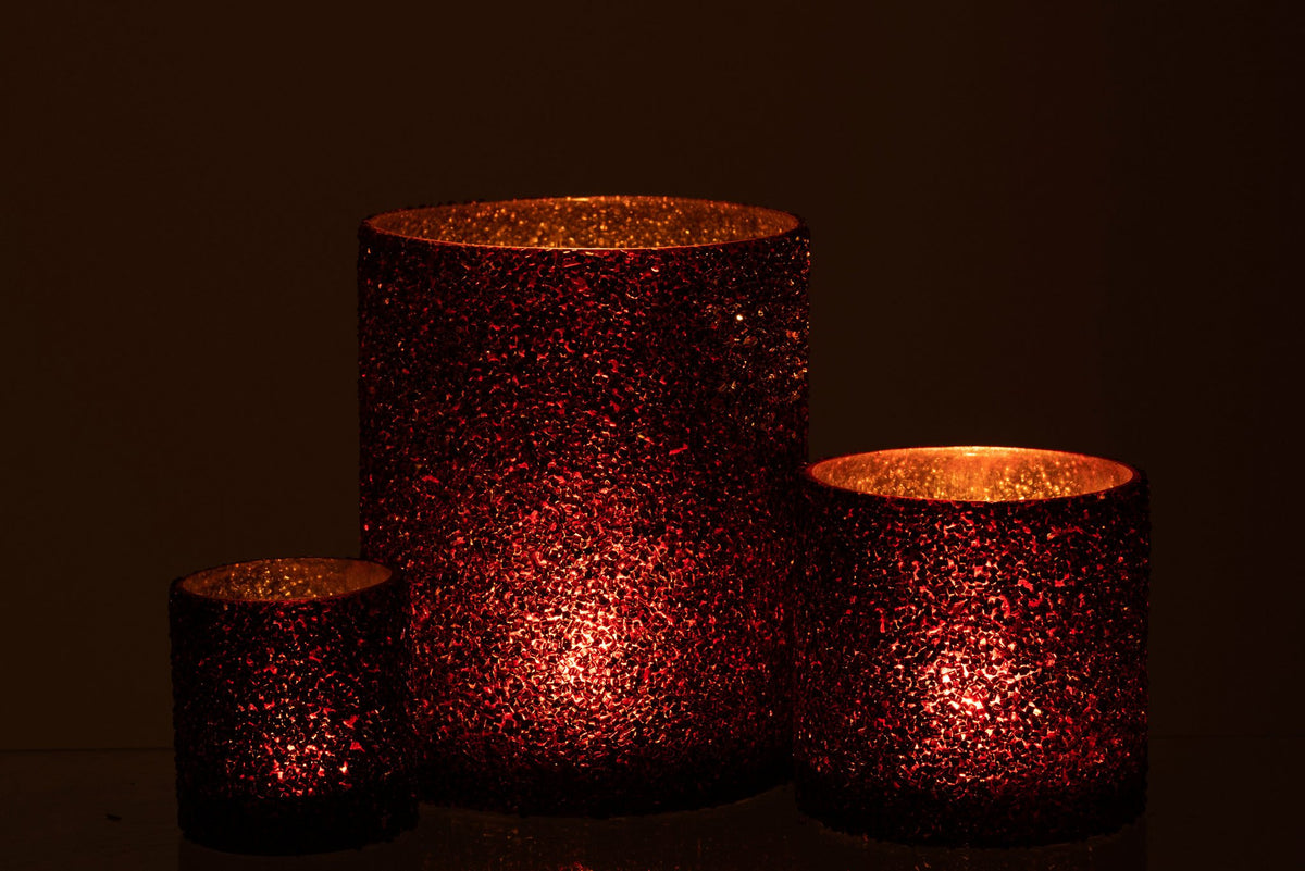 J-Line lantaarn Glitter - glas - bordeaux - groot