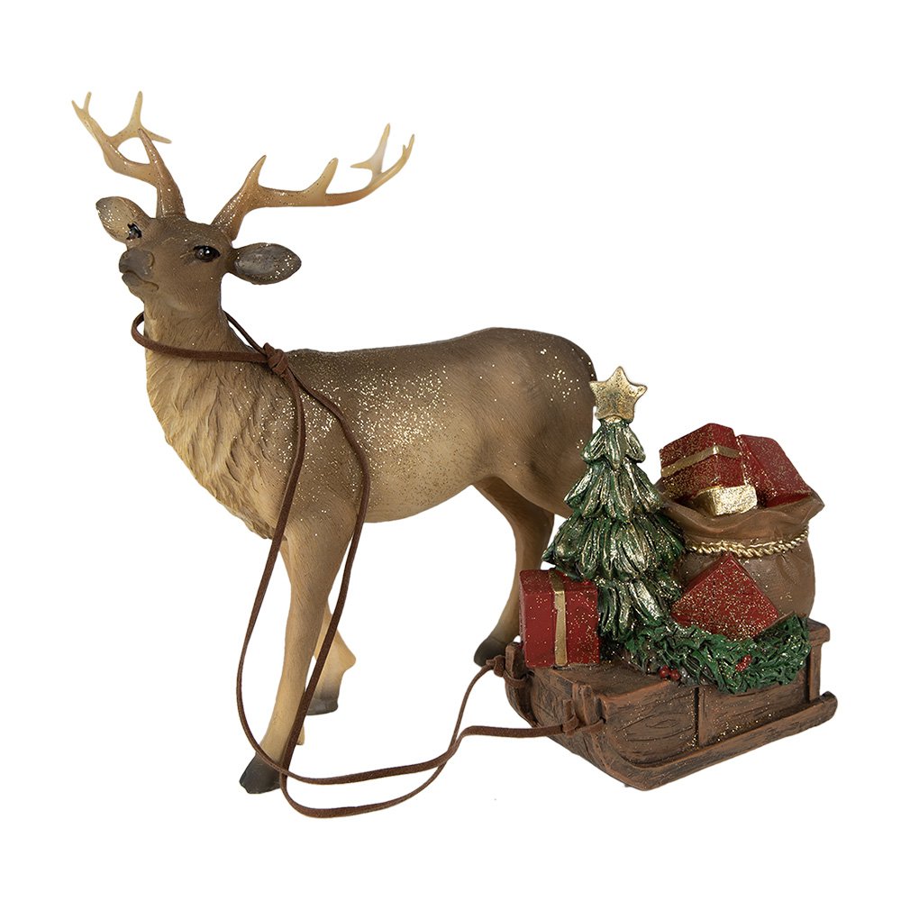 Beeld Hert 30x9x20 cm Bruin Polyresin Kerstdecoratie