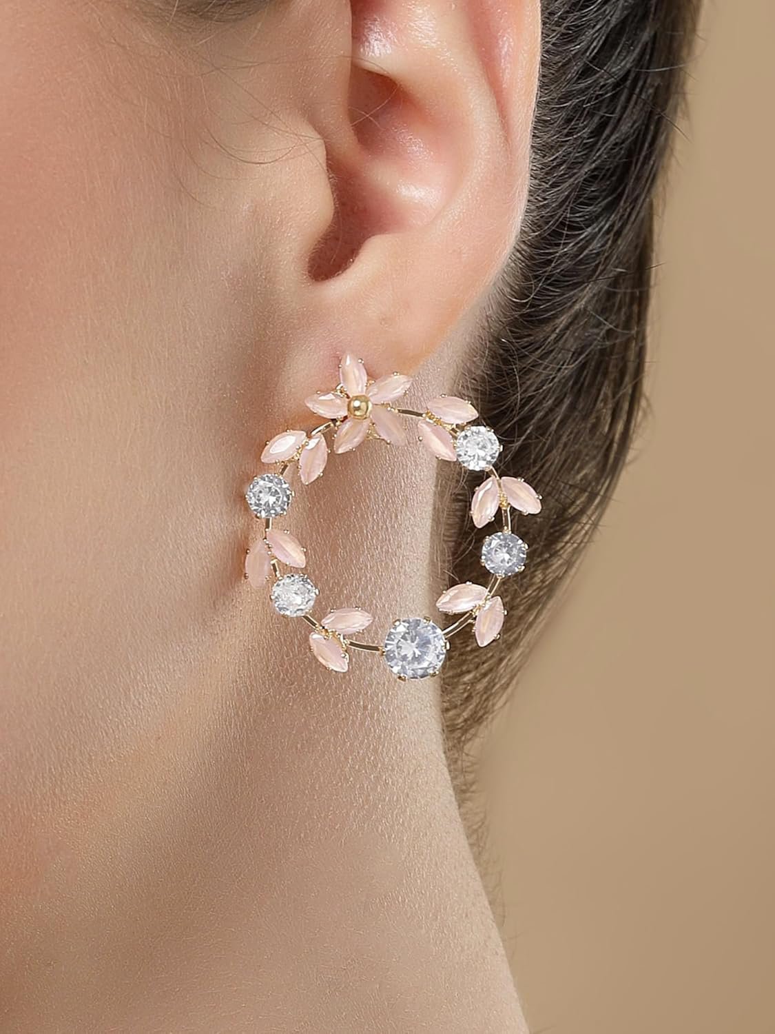 Ronde oorbellen – mode-sieraden voor dames – vergulde roze Amerikaanse diamant – enkel paar