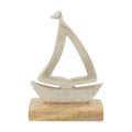 Boot alu met hout 12x5x19cm zilver