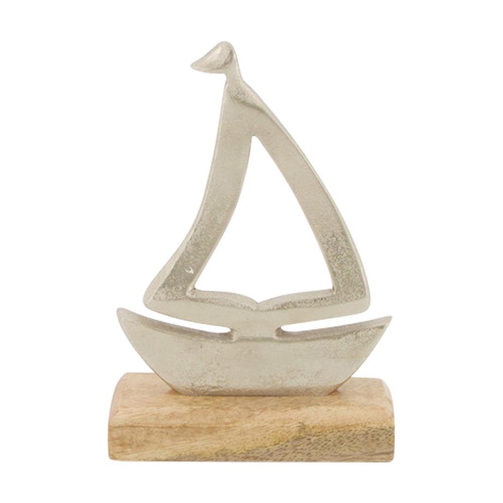 Boot alu met hout 12x5x19cm zilver