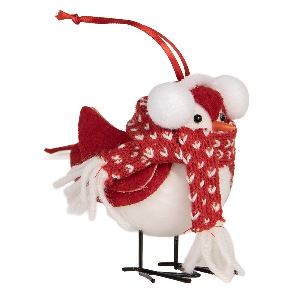 Decoratie Vogel 12x7x10 cm Rood Wit Synthetisch