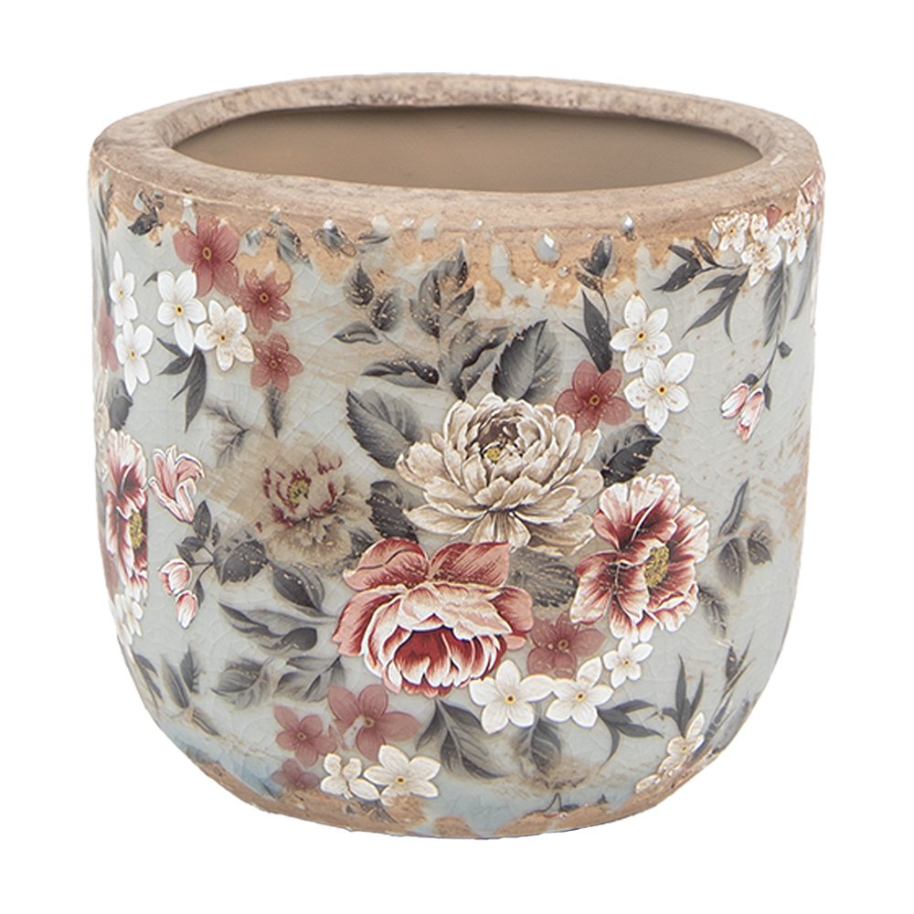 Bloempot Ø 14x13 cm Grijs Keramiek Bloemen