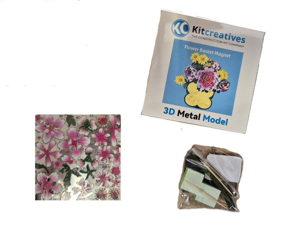 Bouwpakket 3D Model DIY Bloemenmand Magneet- gekleurd- metaal