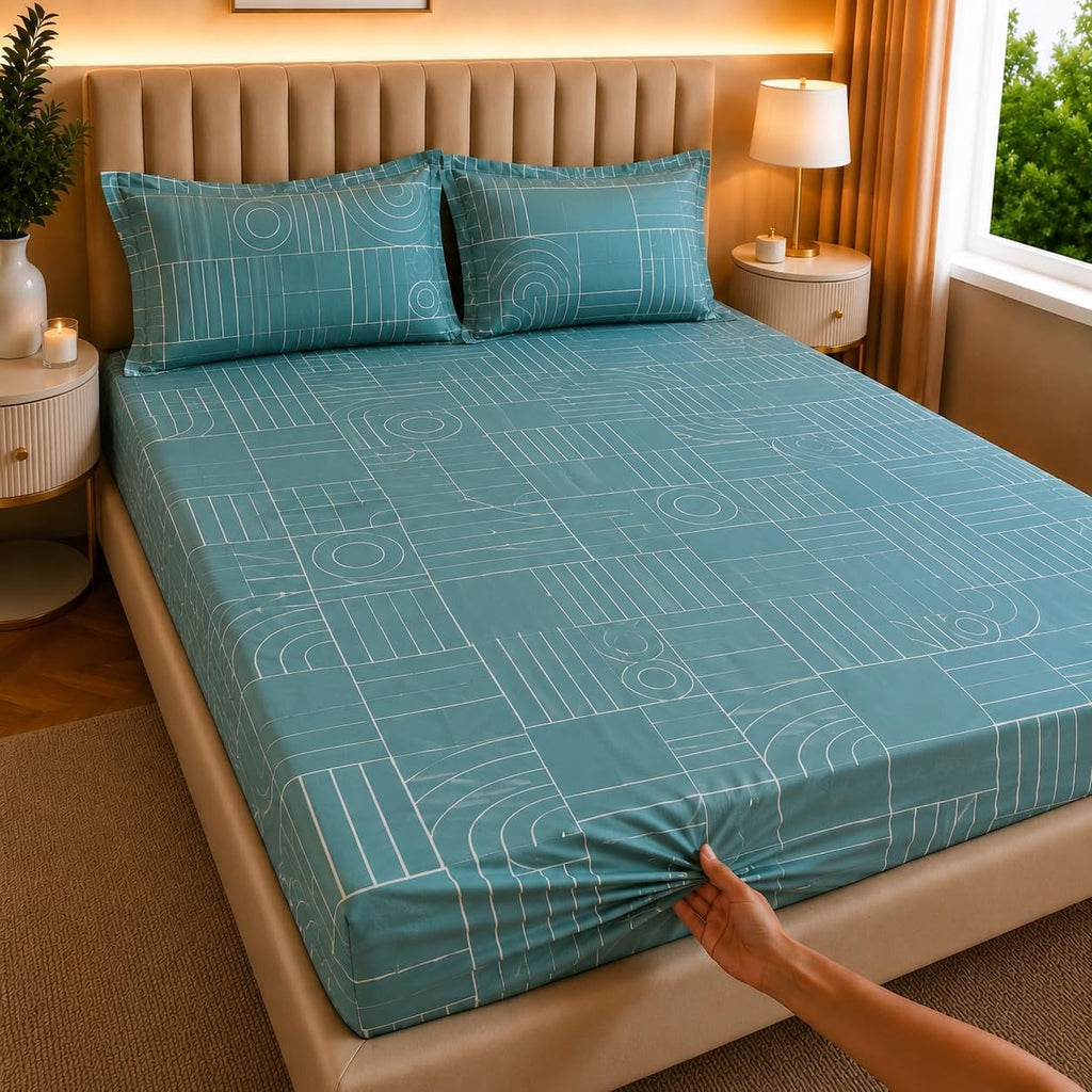 Laken | Polykatoenmix, elastisch getailleerd | Koning 198 cm x 182 cm 3-delige set