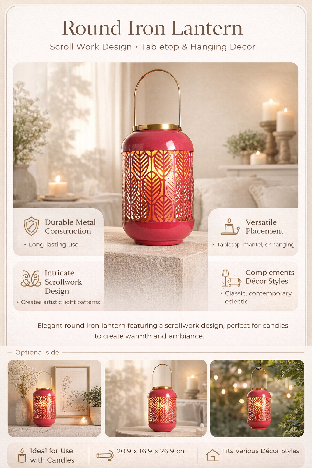 Ronde ijzeren lantaarn - Scroll Work Design - Tafelblad en hangend decor