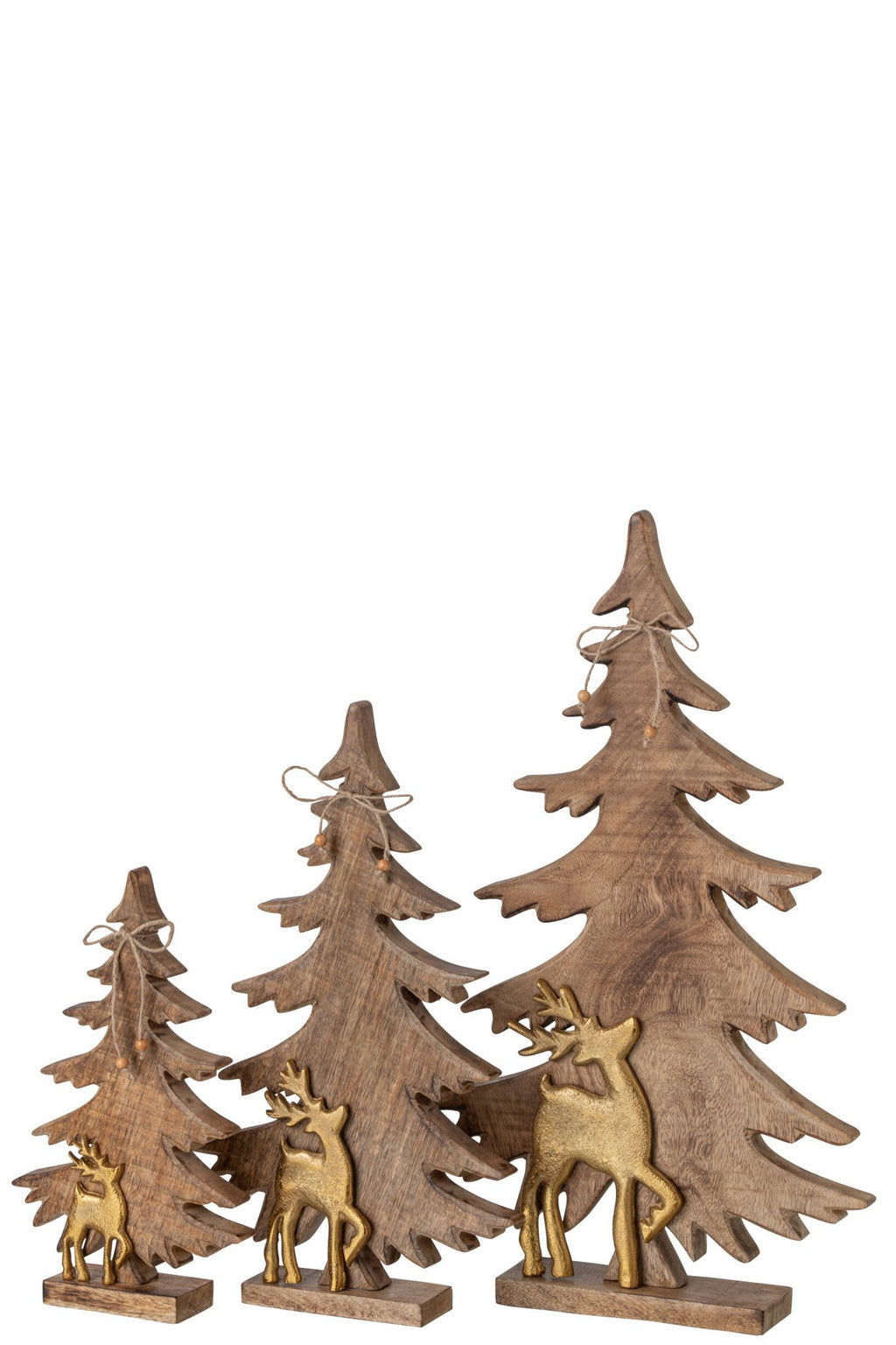 J-Line dennenboom met rendier - mangohout - naturel/goud - large