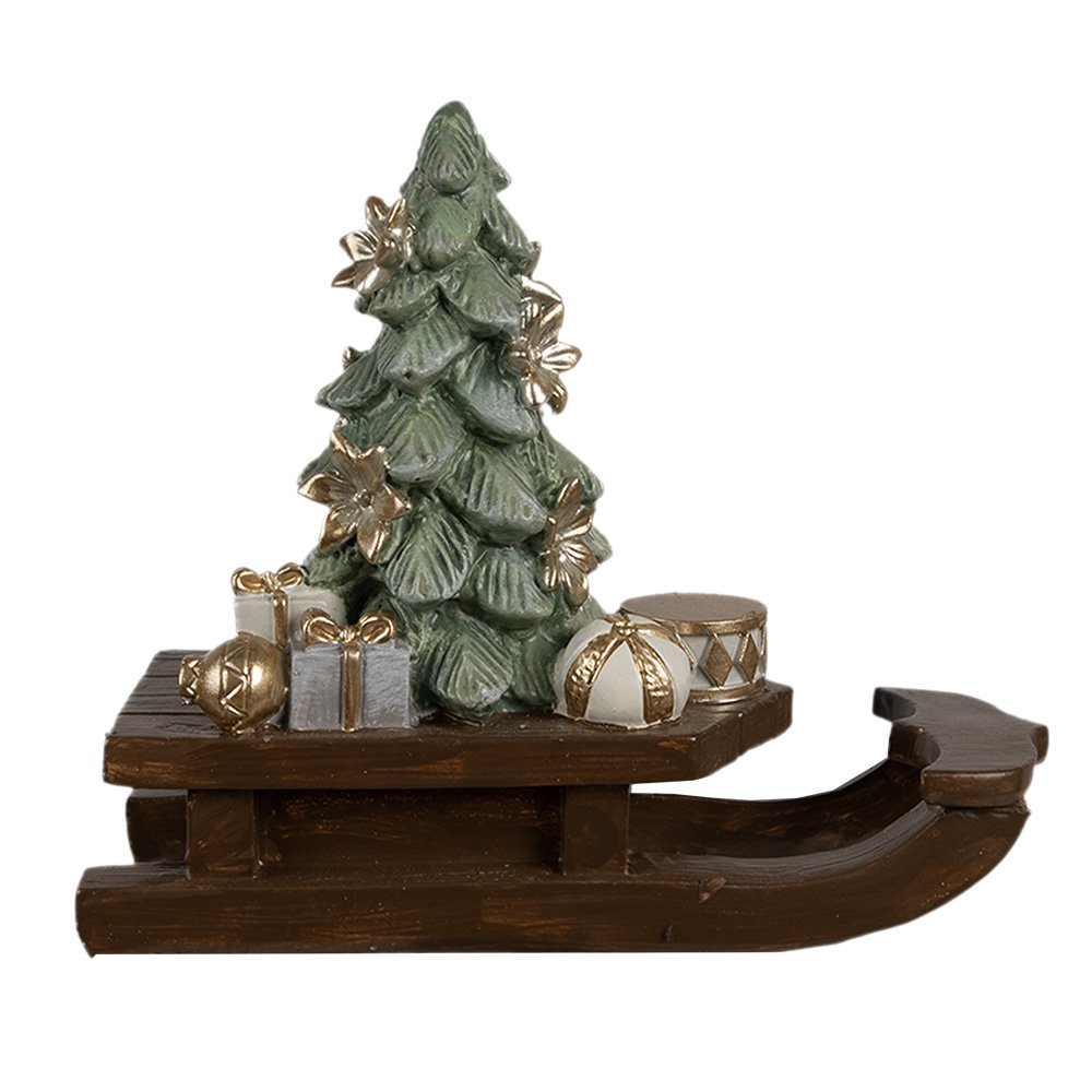 Kerstdecoratie Beeld Slee 20x8x17 cm Bruin Polyresin