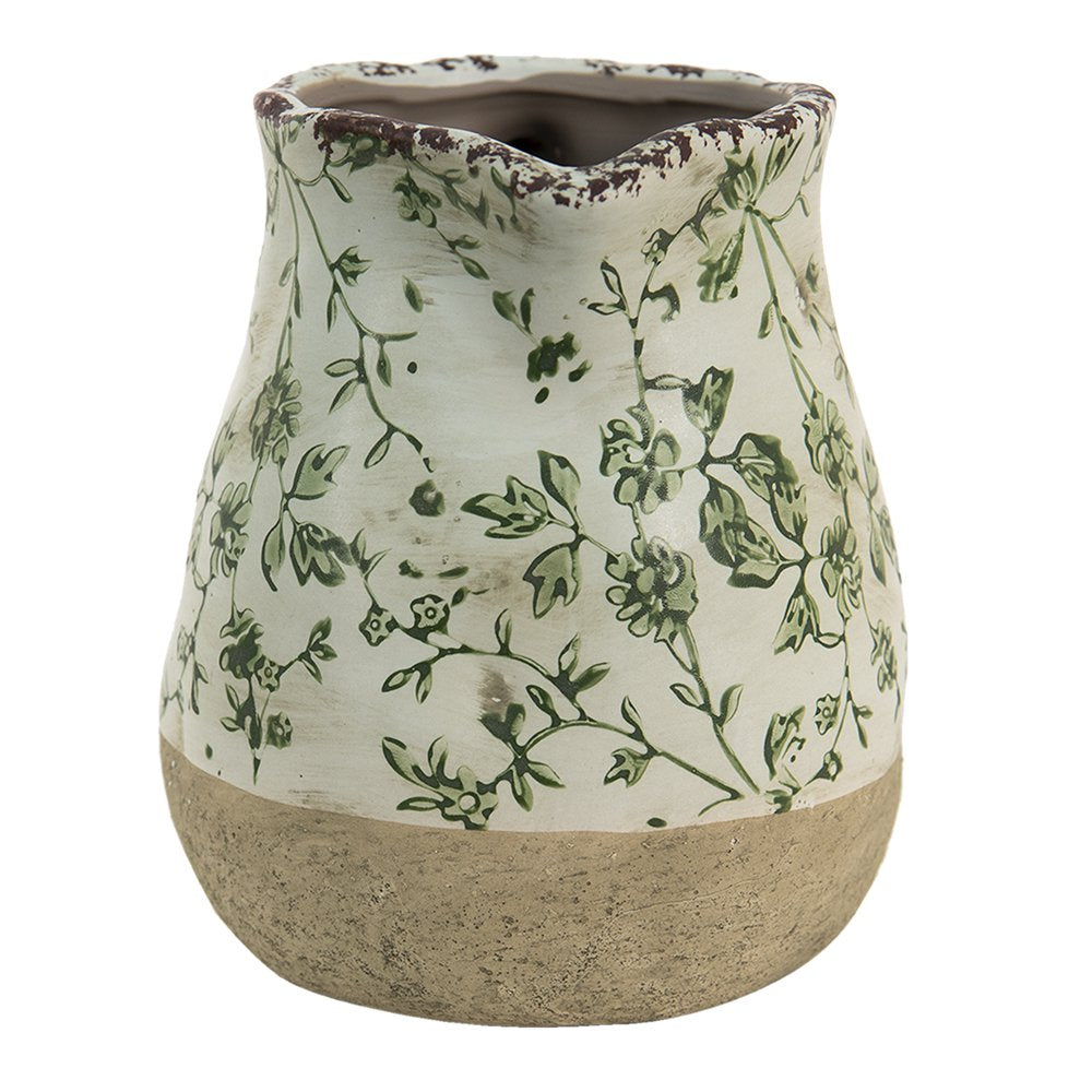 Decoratie Kan 1100 ml Groen Wit Keramiek Bladeren Waterkan