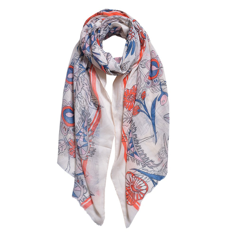 Sjaal Dames Print 87x180 cm Beige Polyester Shawl Dames