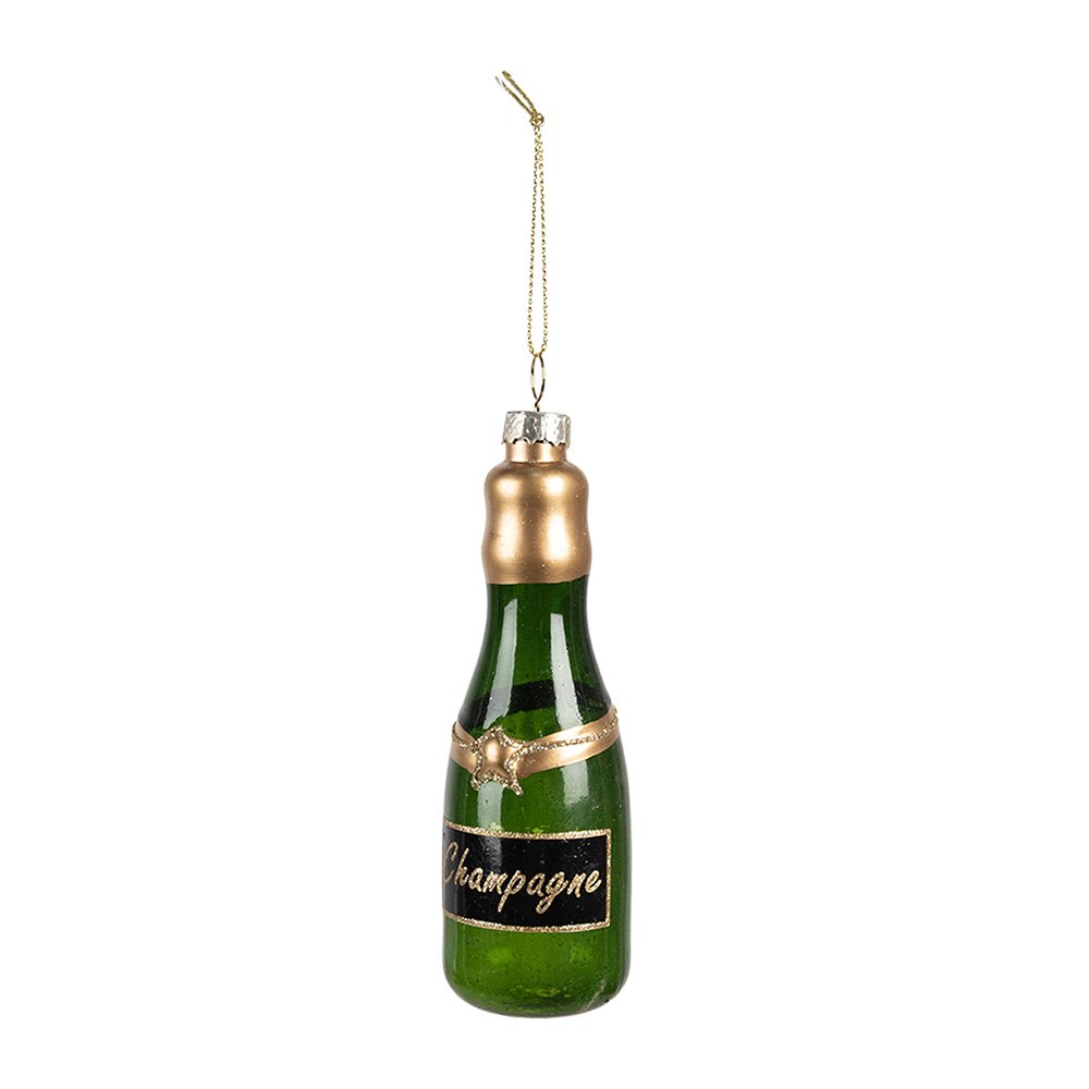 Kersthanger Fles 12 cm Groen Glas Kerstboomversiering