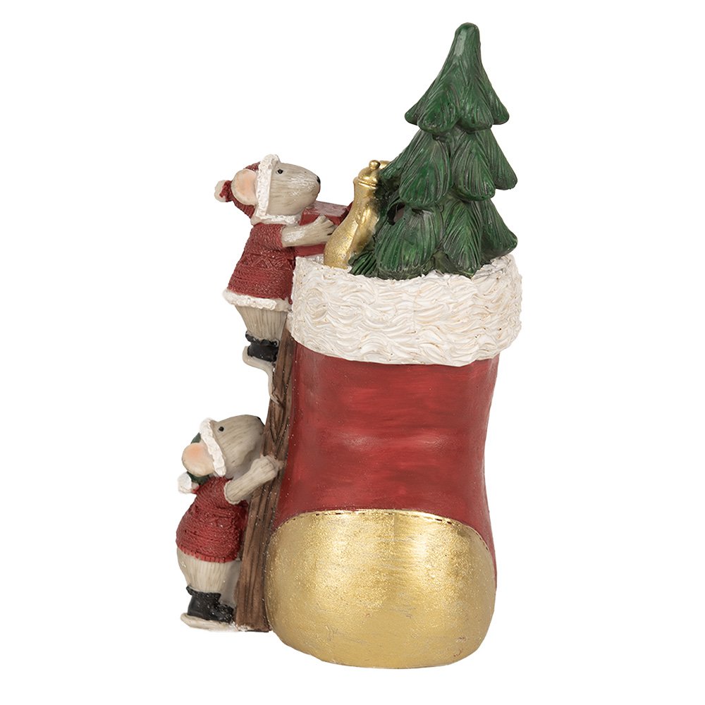 Kerstdecoratie met LED-verlichting Laars 14x10x19 cm Rood Polyresin Muis