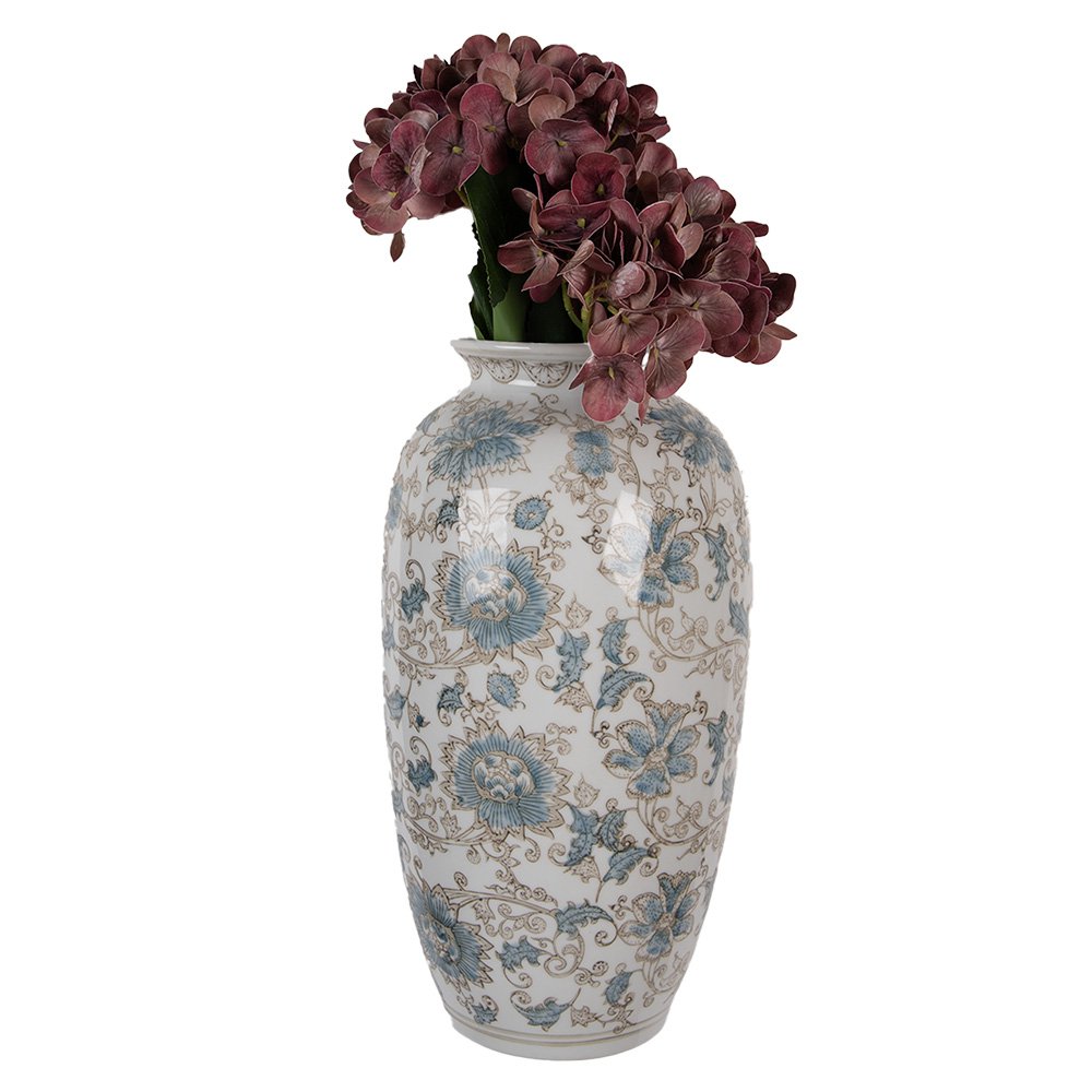 Vaas 19x10x38 cm Wit Blauw Keramiek